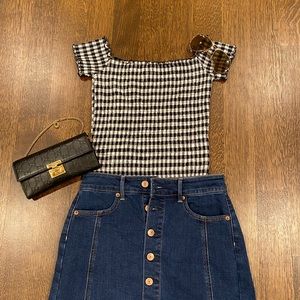 Black gingham off the shoulder crop top